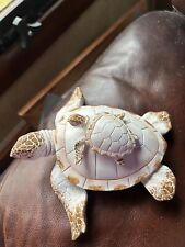 Vintage Wooden Painted White Turtle with Baby on Back--approximately 8