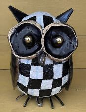 Custom Painted MacKenzie-Childs Style Courtly Check Big-Eyed Metal Owl picture