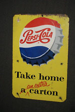 VINTAGE Metal Pepsi cola Take Home a Carton  DOUBLE SIDED SIGN 13