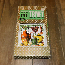 Vtg Cast Iron Frame Decorated Tile Trivet 5240 Action Industries Japan In Box picture