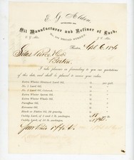 1870 E.G. Alden Boston Lard Oil Refiner Price List Whale Sperm Kerosene Billhead picture
