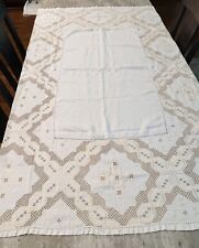 Vintage Embroidery And Crochet Linen Tablecloth In Antique White - 68 x 48 picture