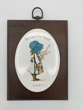 Vintage 1974 Holly Hobbie Wood & Porcelain Wall Plaque “The Time To Be Happy…” picture