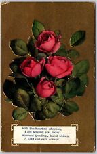 1909 With The Heartiest Affection Lovely Red Roses Flower Boquet Posted Postcard picture