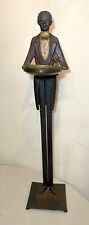 large antique cast iron brass Americana butler figural ashtray smoking stand picture