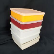 Tupperware Sandwich Keepers Lot of 5 Yellow Red with Clear Lids Vintage picture