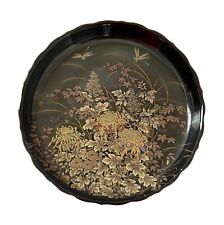 Tenmoku-Kiku Shibata Scalloped Edges Dragonflies Black Porcelain 7.5” Dish picture