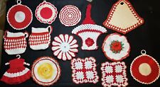 Lot of 14 Vintage Red & White Crocheted Potholders picture