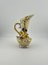 VINTAGE Ohio Ceramics Hand Made Mini Pitcher Vase Ornate Flowers W/ Gold 5.5” picture
