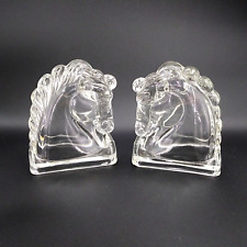 Vintage Set Pair Art Deco 1930s Clear Federal Style Glass Horse Head Bookends picture