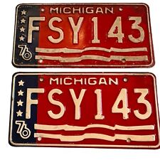 1976 Michigan License Plate Pair Bicentennial FSY 143 Nice Condition Both Plates picture