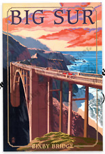 Large Big Sur Bixby Bridge Nostalgic Vintage Vinyl Sticker Monterey California picture