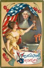 C-1910 Patriotic Washington Woman with glass Postcard artist impression 22-6188 picture