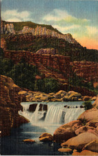 OAK CREEK CANYON FLAGSTAFF TO PRESCOTT ARIZONA WATERFALL POSTCARD picture