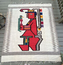 Mayan Aztec Inca Hand Woven Blanket Rug Tapestry 70 X 82” 6x7 Red White Figure picture