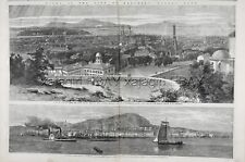 Canada Montreal Two Panoramas, Huge Double-Folio 1860s Antique Engraving Print picture