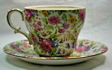 Chintz Summertime Royal Winton England Gold Trim Footed Cup and Saucer Vintage picture