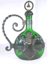 Vintage German Art Nouveau Green Jugendstil Wine Bottle metal Encased 11i