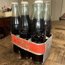 Vintage Coca Cola Metal 6-Pack Bottle Carrier w/Original Bottles- 1945 RARE picture