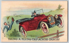Antique Comic Postcard~ Flying Trip Across Country~ Humor~ Bad Woman Driver picture