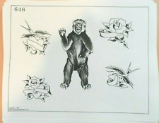 Vintage 1982 Spaulding & Rogers Tattoo Flash Sheet #646 Grizzly Bear Rose picture