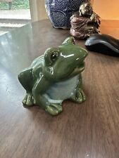 Ceramic Frog Figurine Pottery Green & Blue Hand Glazed Frog 
