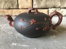 Vintage Chinese Yixing Zisha Teapot Pottery Prunus Blossoms Clay Pot Red Twigs picture