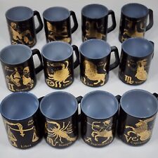 Vintage Federal Black Zodiac Cups Milk Glass Set Of 12 Mugs Horoscopes Astrology picture