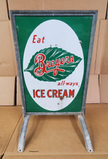 Vintage Breyers ICE CREAM Dairy Double Sided Sidewalk Curb Sign Porcelain Enamel picture