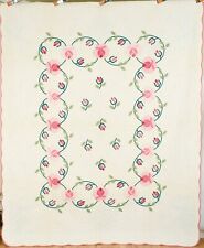 BEAUTIFUL Vintage 50's Rose Wreath Applique Antique Quilt ~REVERSIBLE picture