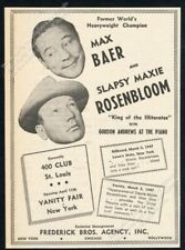 1947 Max Baer Slapsy Maxie Rosenbloom photo gig booking vintage trade print ad picture