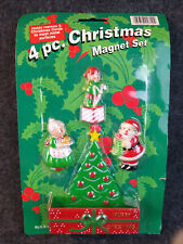 Vintage JSNY Christmas Plastic Refrigerator Magnets 4 Pc Santa Claus Elf Etc NEW picture