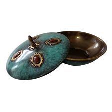 Judaica Covered Brass Enameled Bowl Dish Israel Mid Century Vintage TINY FLAW picture
