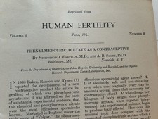1944 Medical Article Human Fertility Phenylmercuric Acetate as Contraception picture
