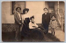 Dressed Up Family. Women In Wheelchair. Real Photo Postcard RPPC Burned To Death picture