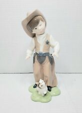 Golden Memories Lladro Little Cowboy Sheriff with Brown Hat and Puppy Very Rare picture