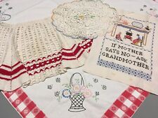 VTG 1950s Embroidered Farmhouse Country Tablecloth Sampler Apron Cutters Crafts picture