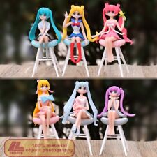 Anime Sailor Moon Tsukino Usagi Meiou Setsuna Sitting 6pcs Cute Figure Toy Gift picture