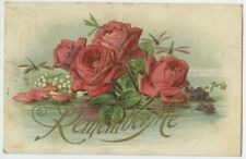 Remember Me Pink Roses Dragon Flies 1909 Antique Postcard Embossed picture