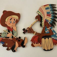 Vintage Western Plaques Cowboy Indian Wall Hanging Pressed Cardboard Dolly Toy picture