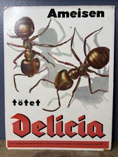 Vintage Original Ant Pesticide Insecticide Ameisen Totet Delicia Cardboard Sign picture