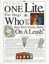 1994 Purina Dog Food One Lite Formula Eating Habits Vintage Print Ad/Poster picture