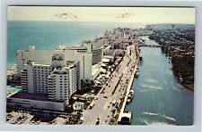 Miami Beach FL-Florida Hotel Row and Creek Aerial View c1979 Vintage Postcard picture