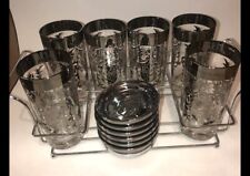 Rare MCM 13 Pc Kimiko 6 Highball Glasses with 6 Coaster Set Knights Bar Ware picture