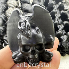 top！Natural obsidian Quartz Carved Crystal Skull Reiki Healing 1PC picture