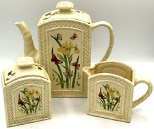 1978 Enesco Butterfly Garden Trellis Teapot Cream Sugar Made in Japan Iris  picture