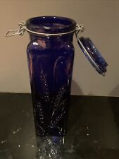 1970’s Cobalt Blue Glass Spaghetti Jar Casadis Milano 13 Inches Tall Vintage picture