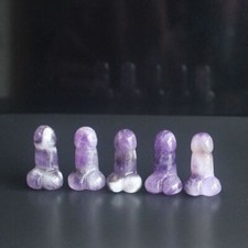 5pcs Mini Hand carved crystal amethyst testicle man genital penis figurine gift picture