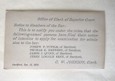 1890 Postcard Clerk Superior Court Re Bar Examination Lawyers Hartford CT picture