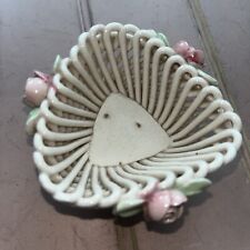 Vintage Italian Ceramic Wicker Mini Basket Trinket Dish Bowl Italy 3” picture